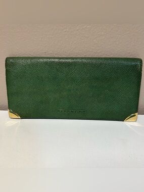 Givenchy Dark Green Leather bifold Wallet Gold Corners